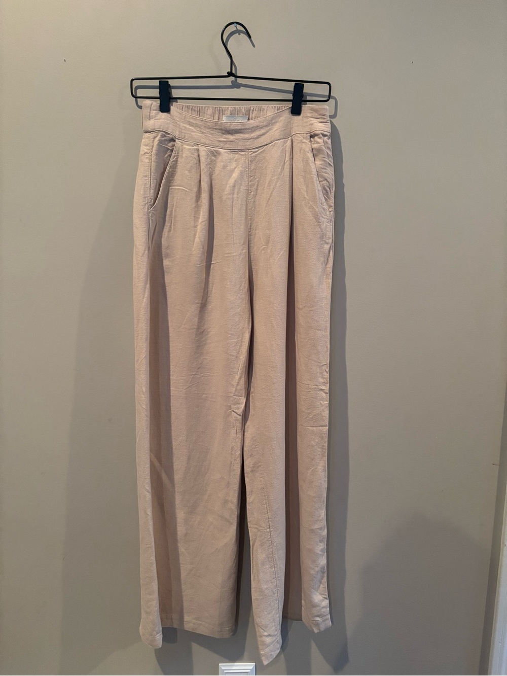 Abercrombie & Fitch Linen Blend Wide-Leg Trousers in Light Taupe